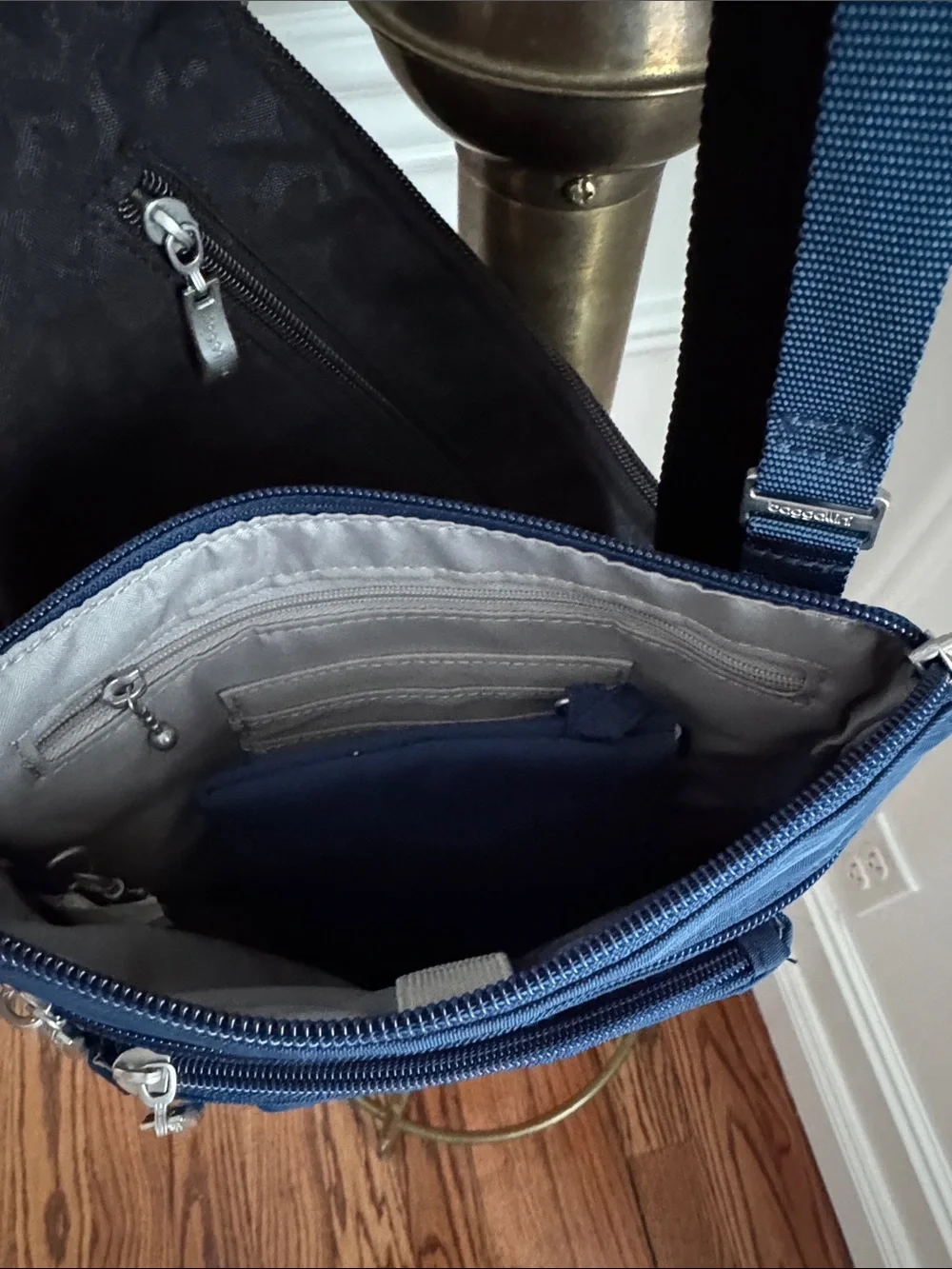 Baggallini Navy and Black Crossbody Duo with Multiple Zips - Picture 6 of 7